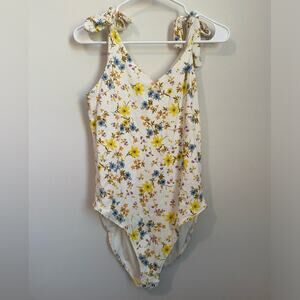 Old Navy Yellow Floral Ribbed Bodysuit Size Large